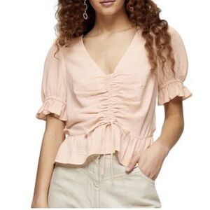 Topshop Ruched Light Pink Tie Front Blouse size 8